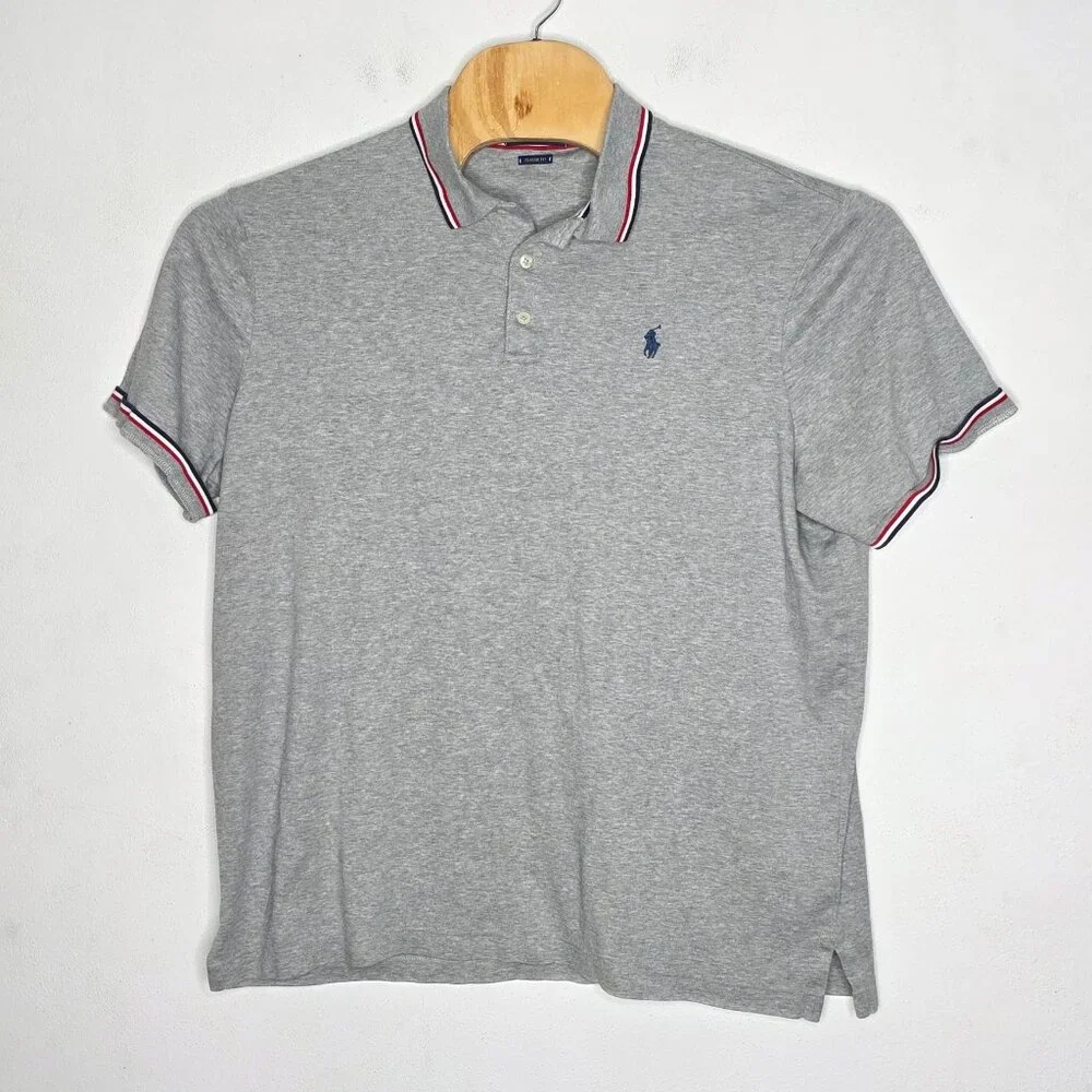 Polo Ralph Lauren Heather Gray Short Sleeve Stripe Polo Shirt Classic Soft XL